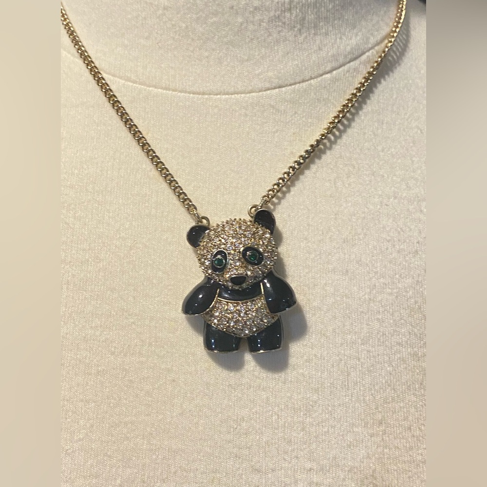 Betsey Johnston rhinestone panda necklace
